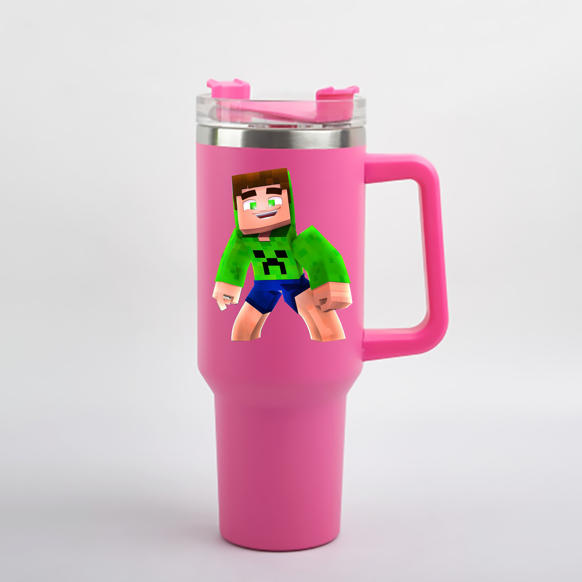 （画像用） マインクラフト ブロックの世界 Minecraft MC Block world 1200mL車用タンブラー - クリスタルステッカー（プラスチックストロー付き）